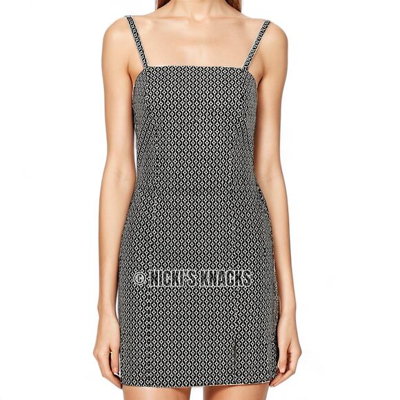 Monteau Black Taupe Patterned Mini Dress Square Neck Sheath Fit Size S - Picture 10 of 11